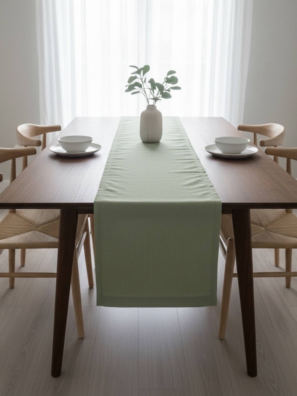 Sage Green Cotton Table Runner - Modern Dining